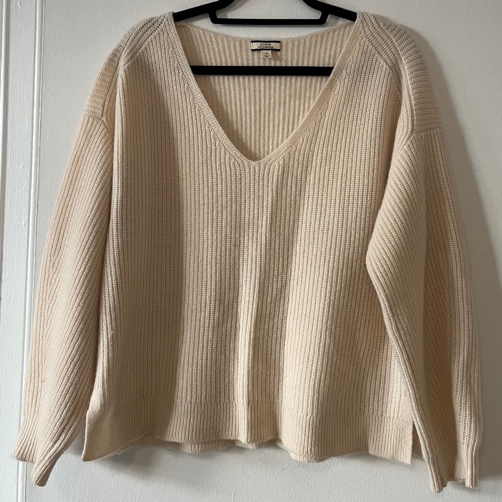 J. Crew Ribbed Cashmere Oversized V-neck Sweater